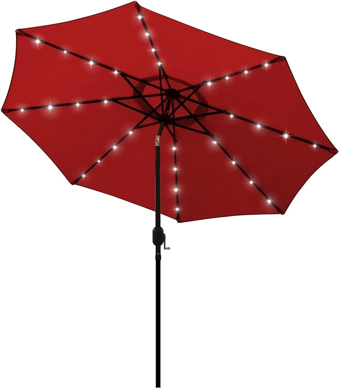 Blissun 9 ft Solar Umbrella, 32 LED Lighted Patio Umbrella, Table Market by Blissun