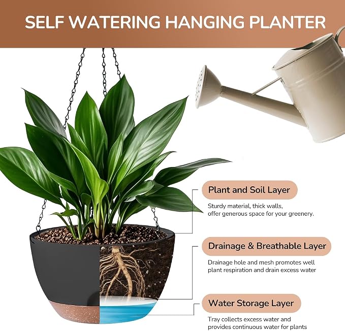 Hanging Planter for Indoor Plants, 10 Inch Self-Watering Hanging Planters - Image 3