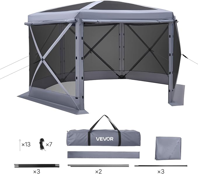 VEVOR Pop up Gazebo Screen Tent, 12 x 12 ft Large 6-Sided Camping Canopy Tent - Image 9
