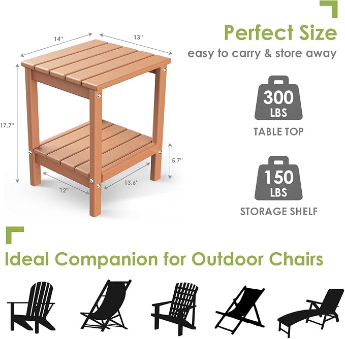 GREENVINES Adirondack-Outdoor-Side-Table | Set of 4 | 14 x 13 Inches | HDPE - Image 3