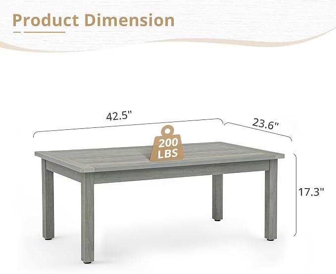 LUE BONA Outdoor Coffee Table Rectangle, 42.5" HDPS Patio Coffee Tables - Image 3