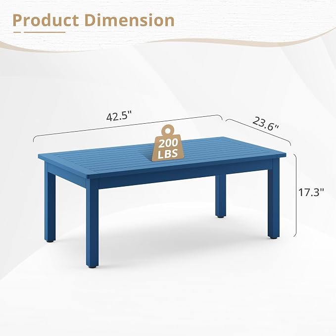 LUE BONA Outdoor Coffee Table Rectangle, 42.5" HDPS Patio Coffee Tables - Image 2