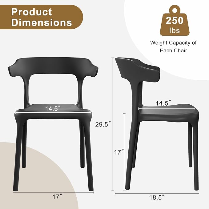 VECELO 4 Pack Plastic Stacking Chairs, Stackable Dining Chairs - Image 3