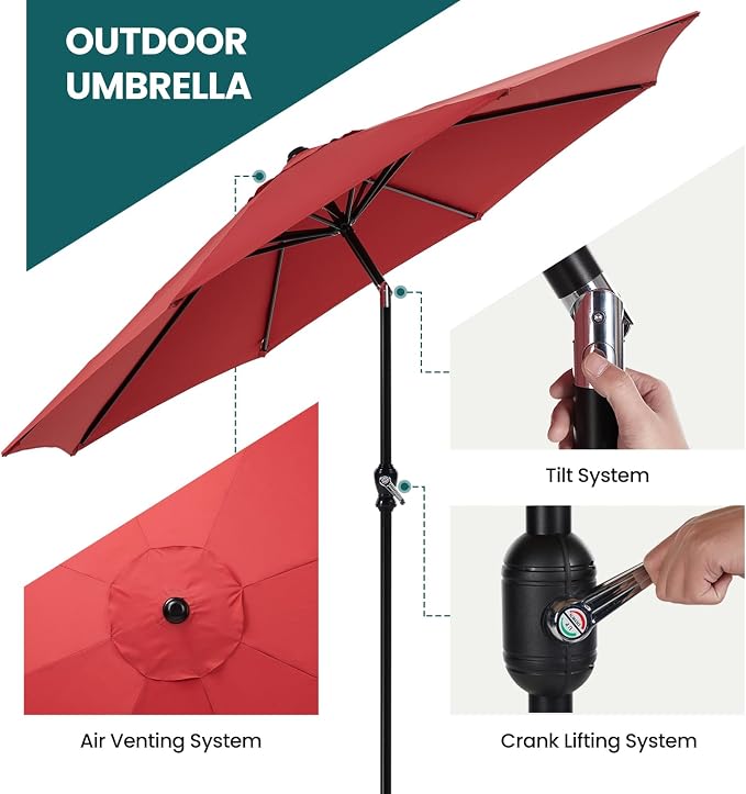 OLIXIS 9ft Patio Umbrella with Tilt and Crank Button & 8 Sturdy Ribs Waterproof - Image 6