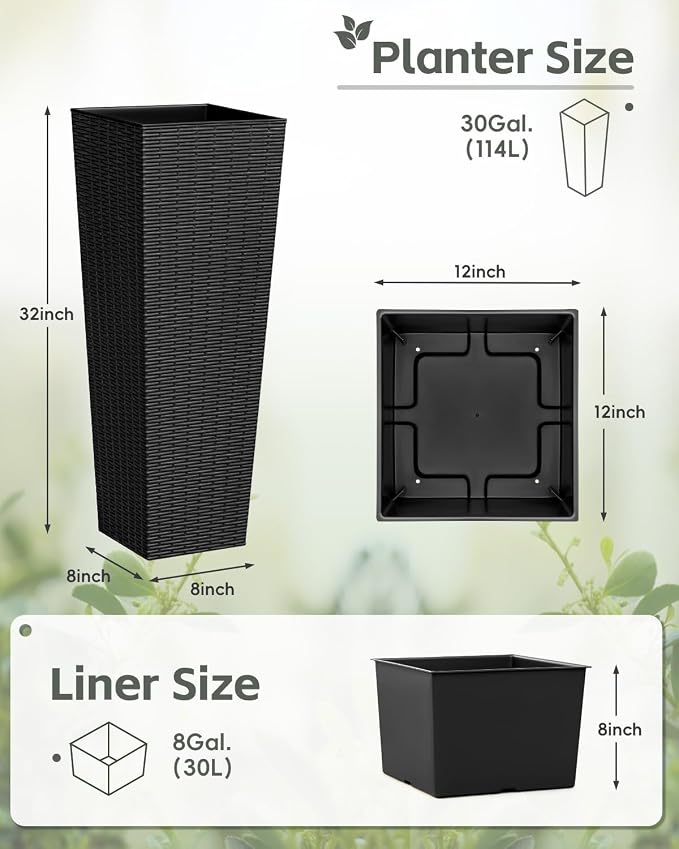 Greesum 32 Inch Tall Plastic Planters, Detachable Inner Pot & Drainage Holes - Image 7