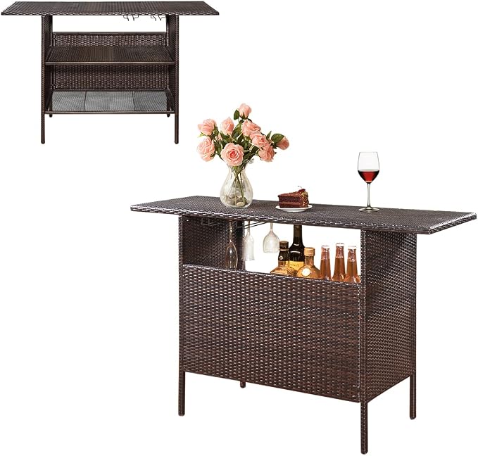 ReunionG Outdoor Wicker Bar Patio Rattan Counter Table - Image 9