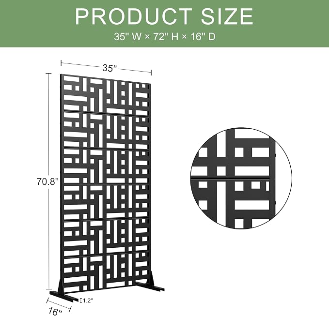 Casaphoria 72" H x 35" W Metal Privacy Screen, Outdoor Freestanding Decorative - Image 7