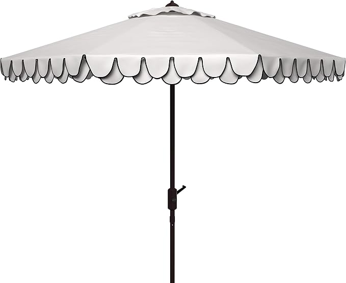 SAFAVIEH 9ft Outdoor Patio Umbrella, Ivory & Navy Trim, Auto Crank Tilt by SAFAVIEH