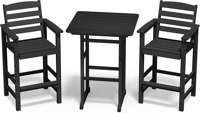 SERWALL Balcony Adirondack Chairs and Table 3 Pieces Set, Adirondack Bar Height by SERWALL