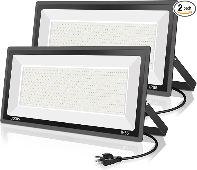 2 Pack 800W LED Flood Light Outdoor, 3750W Equivalent Super Bright FloodLight by YANYCN