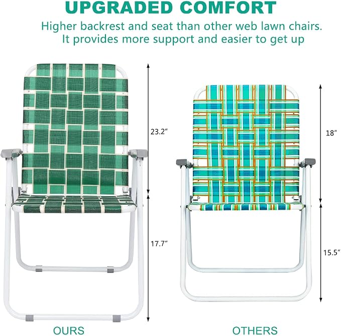 VINGLI Patio Lawn Webbed Folding Chairs Set of 2, Outdoor Beach Chair Portable - Image 3