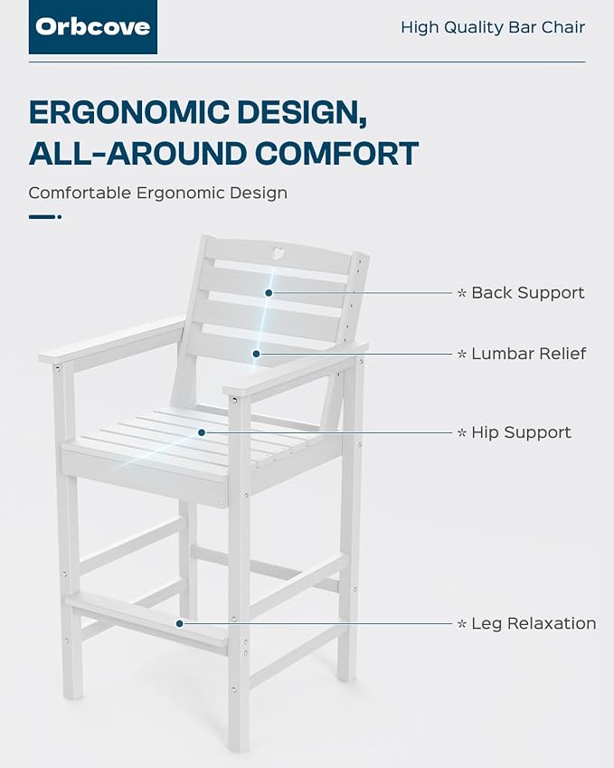 Patio Bar Table, Adirondack Chairs and Table 3 Pieces Set, Bar Height Chairs - Image 6