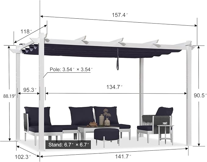 PURPLE LEAF 10' x 13' Patio Retractable Pergola Outdoor White Heavy-Duty - Image 7