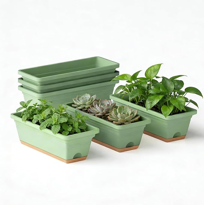 Window Box Planter, 6 Pack Plastic Vegetable Flower Window Planters Boxes 16 by LesOasis