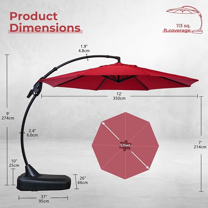 Grand patio 12FT Outdoor Cantilever Umbrella Large Round Aluminum Offset - Image 4