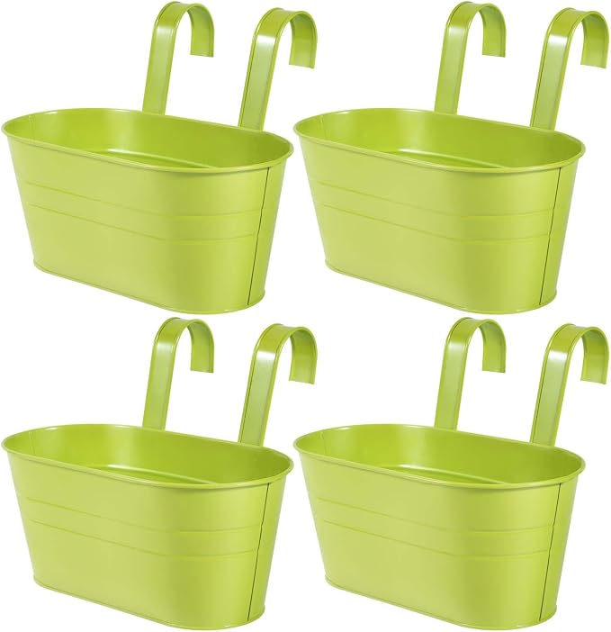 OBTANIM 4 Pack Metal Hanging Flower Pots Iron Railing Planter Outdoor Fence by OBTANIM