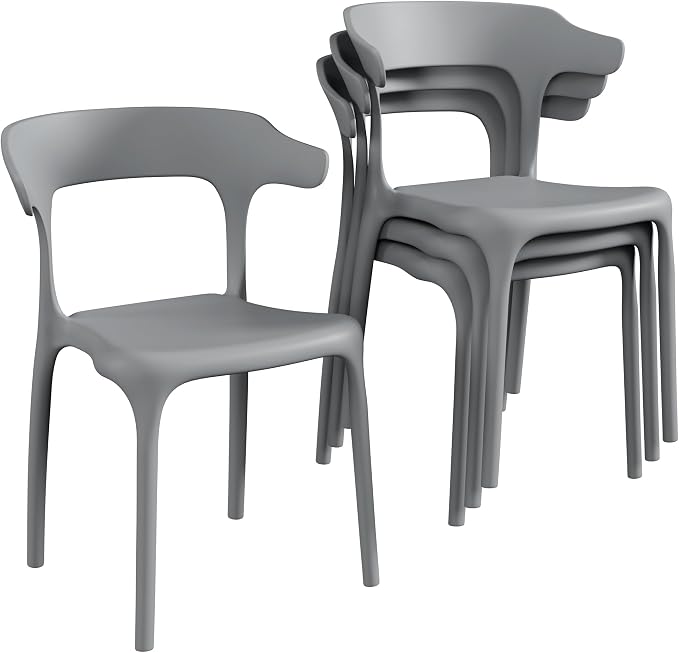 VECELO 4 Pack Plastic Stacking Chairs, Stackable Dining Chairs - Image 9
