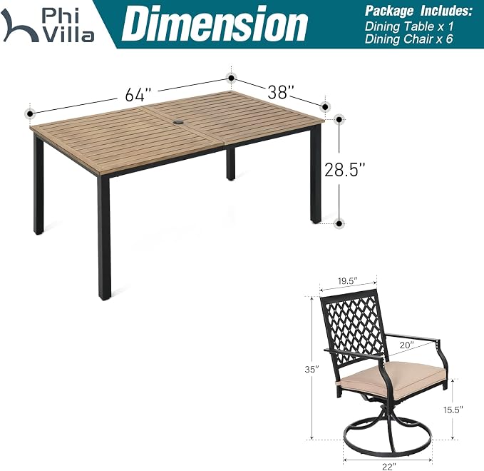 PHI VILLA 7 Pieces Outdoor Dining Set - Image 9