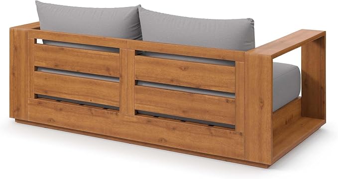 Modway Tahoe Acacia Wood Outdoor Patio Loveseat in Natural Light Gray - Image 6