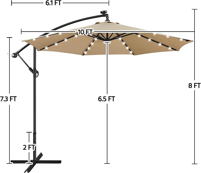 Yaheetech 10FT Solar Offset Umbrella - Image 3