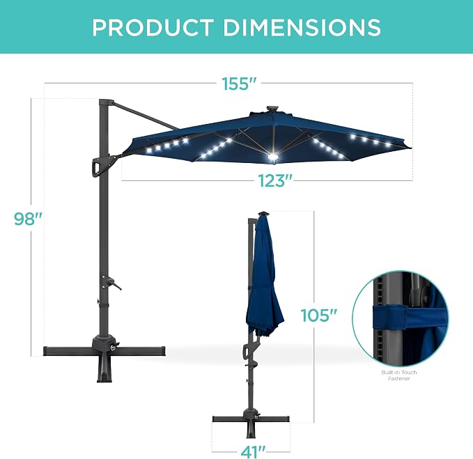 Best Choice Products 10ft Solar LED Cantilever Patio Umbrella, 360-Degree - Image 7