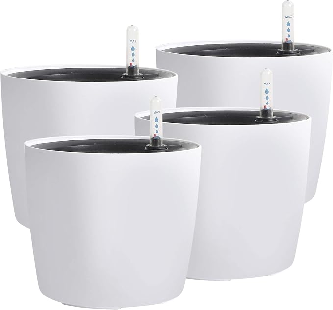 KINJOEK 4 Packs 7 Inch Self Watering Planter by KINJOEK