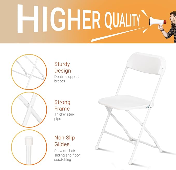 VINGLI 5 Pack White Plastic Folding Chair, Indoor Outdoor Portable Stackable - Image 4