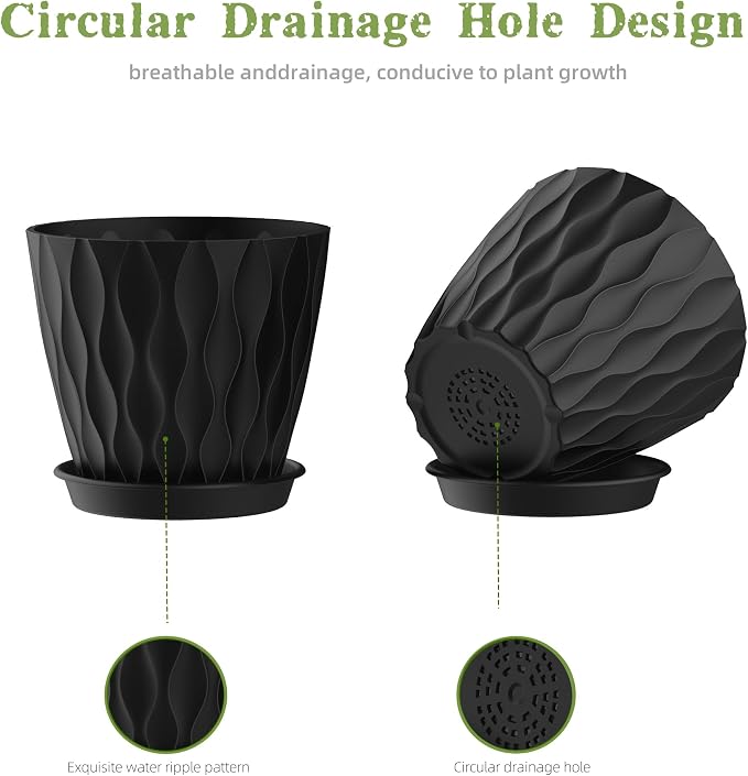 6 Inch Plant Pots, 6 Pack Indoor Flower Pots, Planters - Image 3