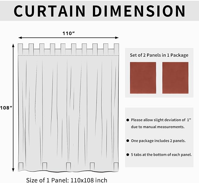 Easy-Going Outdoor Patio Curtains Detachable Tab Top Windproof Weatherproof - Image 6