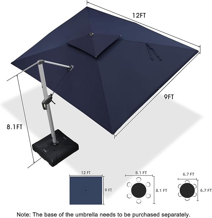 PURPLE LEAF 9' X 12' Patio Umbrella Outdoor Rectangle Umbrella Large Cantilever - Image 8