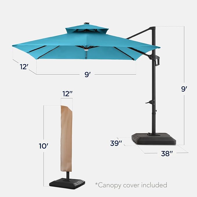 Best Choice Products 9x12ft LED Cantilever Patio Umbrella w/Base Included & - Image 2