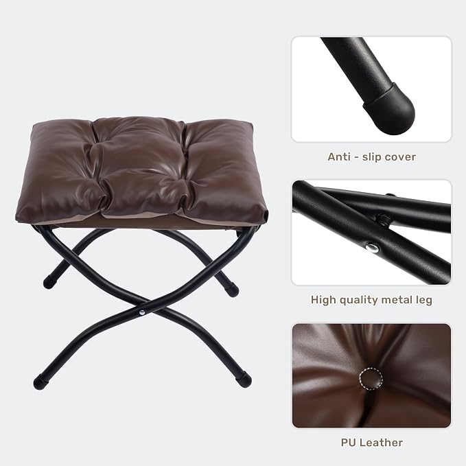 HollyHOME 15" H Folding Footrest Stool, Upholstered Foldable Ottoman - Image 7