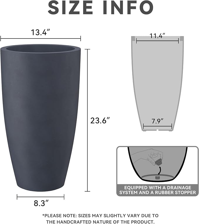 Kante 23.6" H Charcoal Concrete Tall Planters, Large Outdoor Indoor Decorative - Image 2