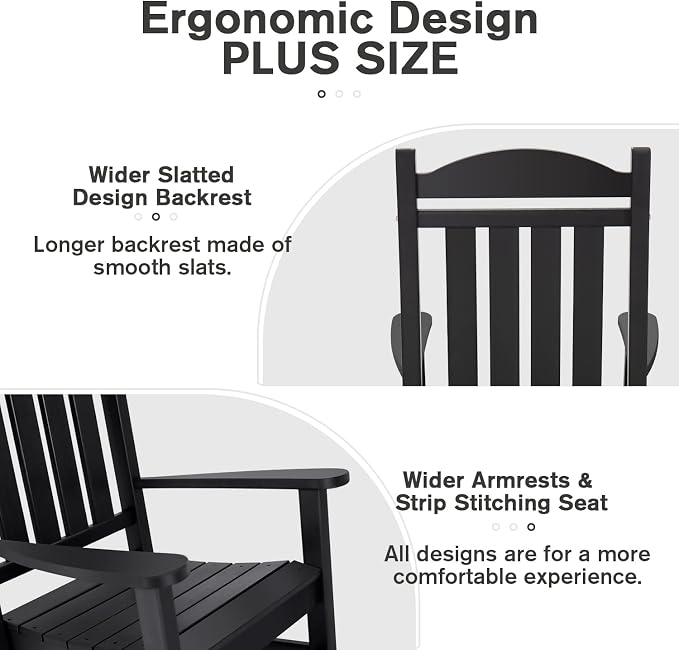 Devoko HDPE Rocking Chair Plastic Outdoor Indoor Patio Rocker Chair High Back - Image 5