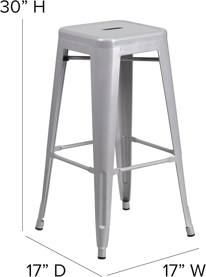 Flash Furniture Lily 4 Pack Commercial Grade 30" High Backless Silver Metal - Image 3