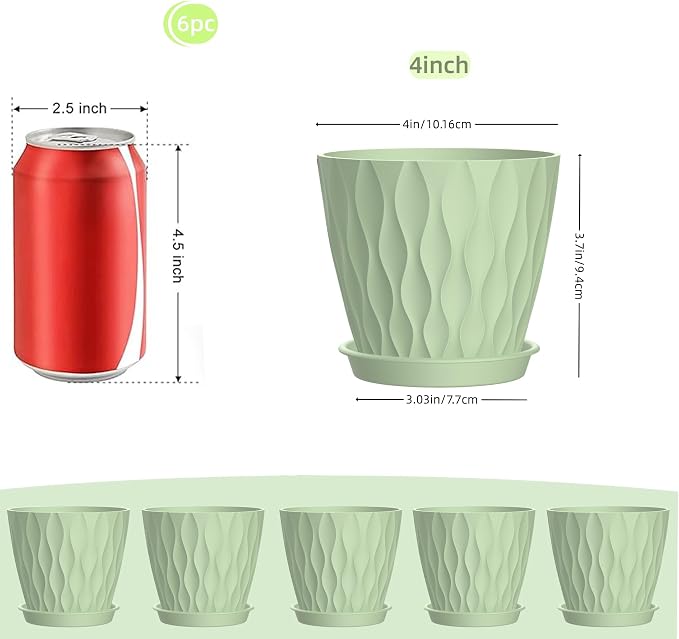 4 Inch Plant Pots, 6 Pack Indoor Flower Pots, Planters - Image 2