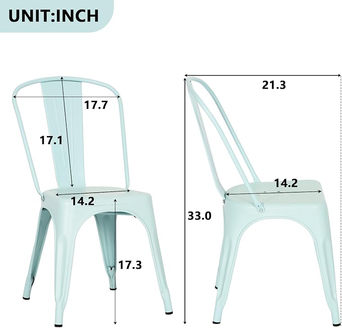 FDW | Set of 4 Metal Dining Chairs | Blue | Stackable Tolix Side Chairs - Image 3
