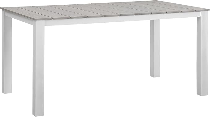 Modway Maine Aluminum Outdoor Patio 63" Dining Table in White Light Gray - Image 3