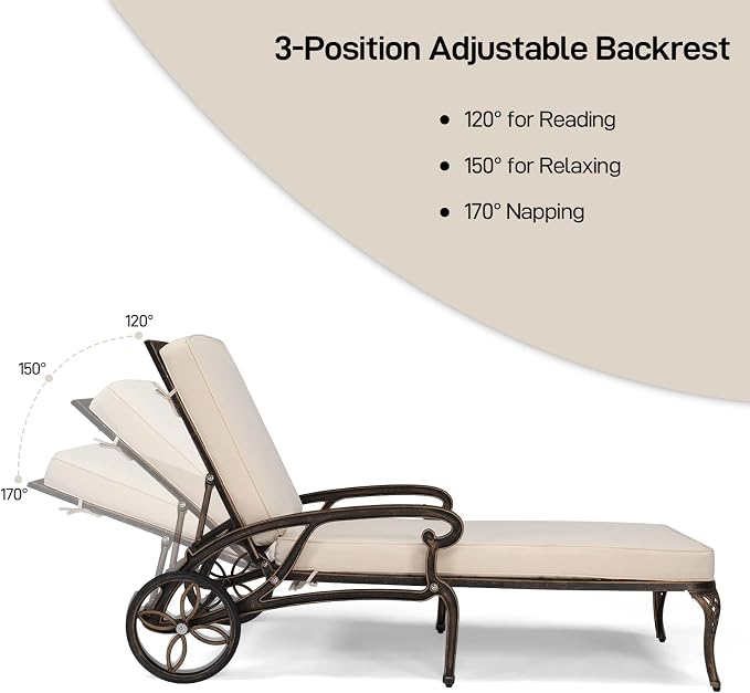 VINGLI Cast Aluminum Outdoor Chaise Lounge Chair - Image 4