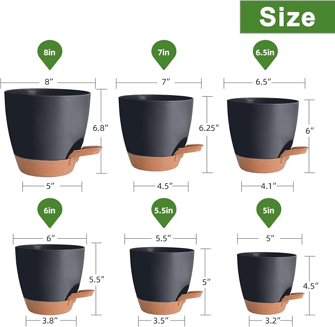 Planters for Indoor Plants, 8/7/6.5/6/5.5/5 Inch Self Watering Plant Planters - Image 4