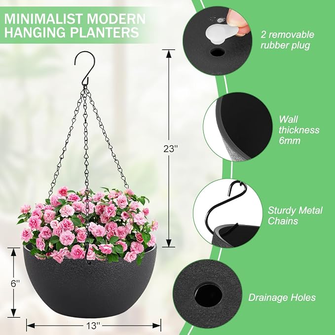 10 inch Hanging Planters for Indoor Plants, 2 Pack Planters for Outdoor Plants - Image 3