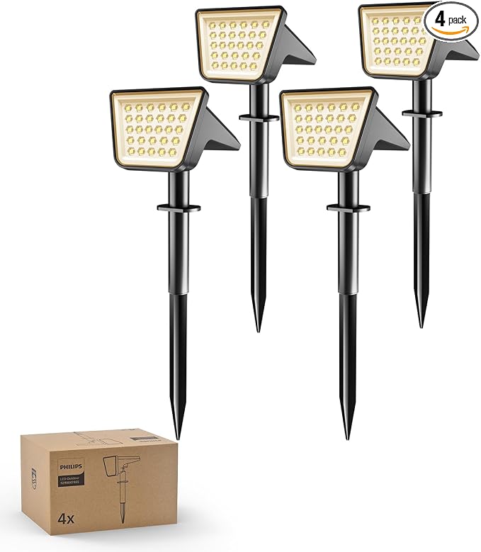 Philips 4 Packs Solar Spot Lights Outdoor Waterproof, 28 LED 3000K Solar by PhilipsLightingLED