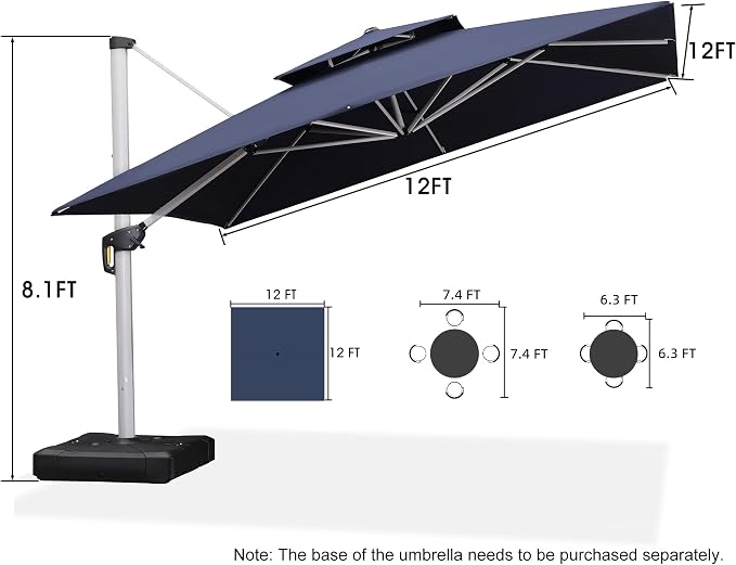 PURPLE LEAF 12 Feet Double Top Deluxe Square Patio Umbrella Offset Hanging - Image 8