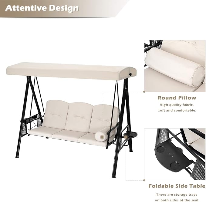 U-MAX 3-Seat Outdoor Patio Swing Chair, Swing Glider - Image 3
