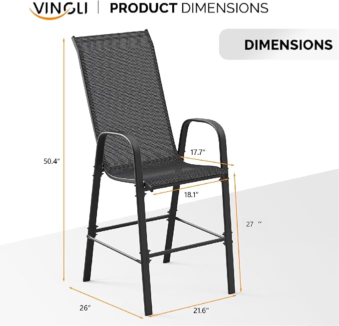 VINGLI Outdoor Bar Chairs Set of 6 – Stackable Outdoor Bar Stools - Image 3