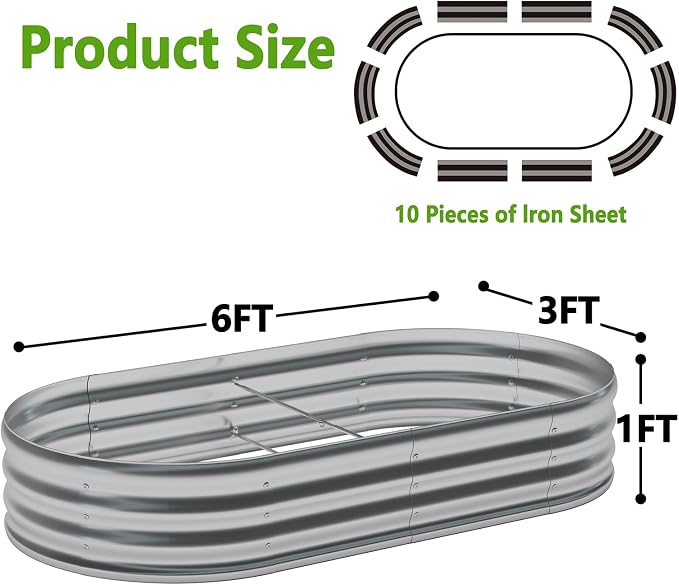zizin 2 Pack Oval Galvanized Raised Garden Bed Kit 6x3x1ft Large Metal Planter - Image 6