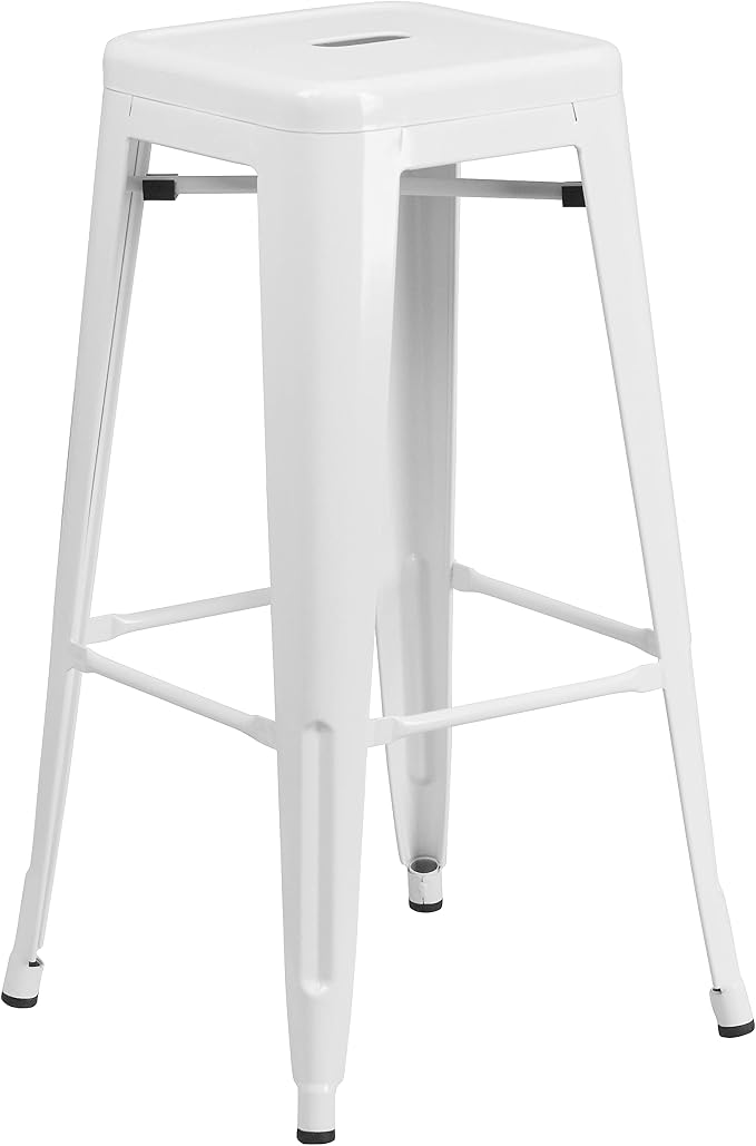 Flash Furniture Lily 4 Pack Commercial Grade 30" High Backless White Metal - Image 8