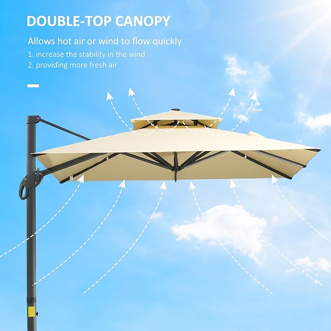 Outsunny 10ft Offset Patio Umbrella, Hanging Cantilever Umbrella, Square Shape - Image 5