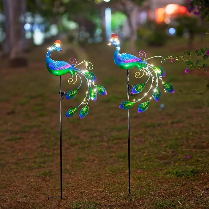 DREAMSOUL 2 Pack Metal Peacock Solar Lights Outdoor Waterproof LED Solar Lights - Image 9