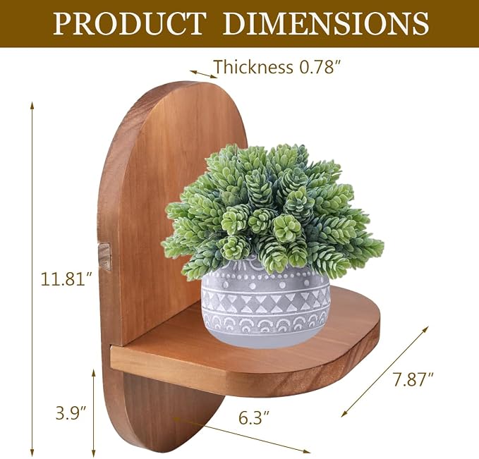 ARTORA Wall Mounted Plant Holder, Wooden Flower Pot Wall Hanging Shelf Black - Image 3